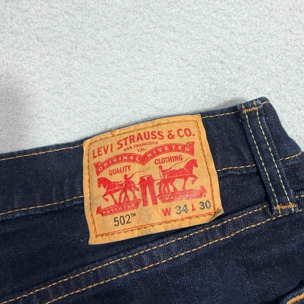 Levis 502 Regular Taper Jeans Men's 34x30 Blue Dark Wash Stretch Denim Western